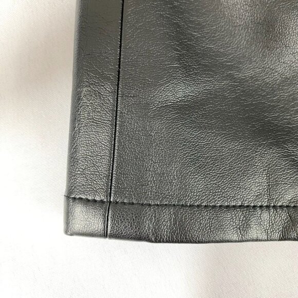 OAK + FORT BLACK FAUX LEATHER V-NECK SHORT SLEEVE BUTTON FRONT MINI DRESS - M - Picture 6 of 7
